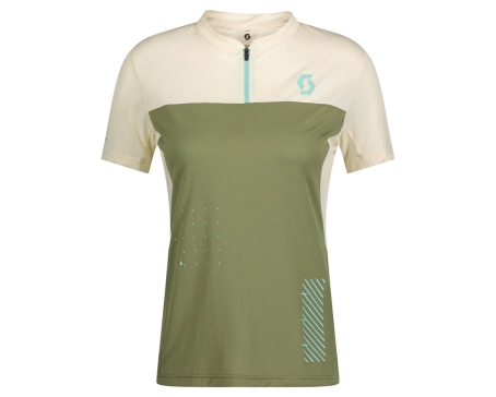 T-shirt manches courtes Femme TRAIL VERTIC ZIP Vert Foin/Blanc Coton