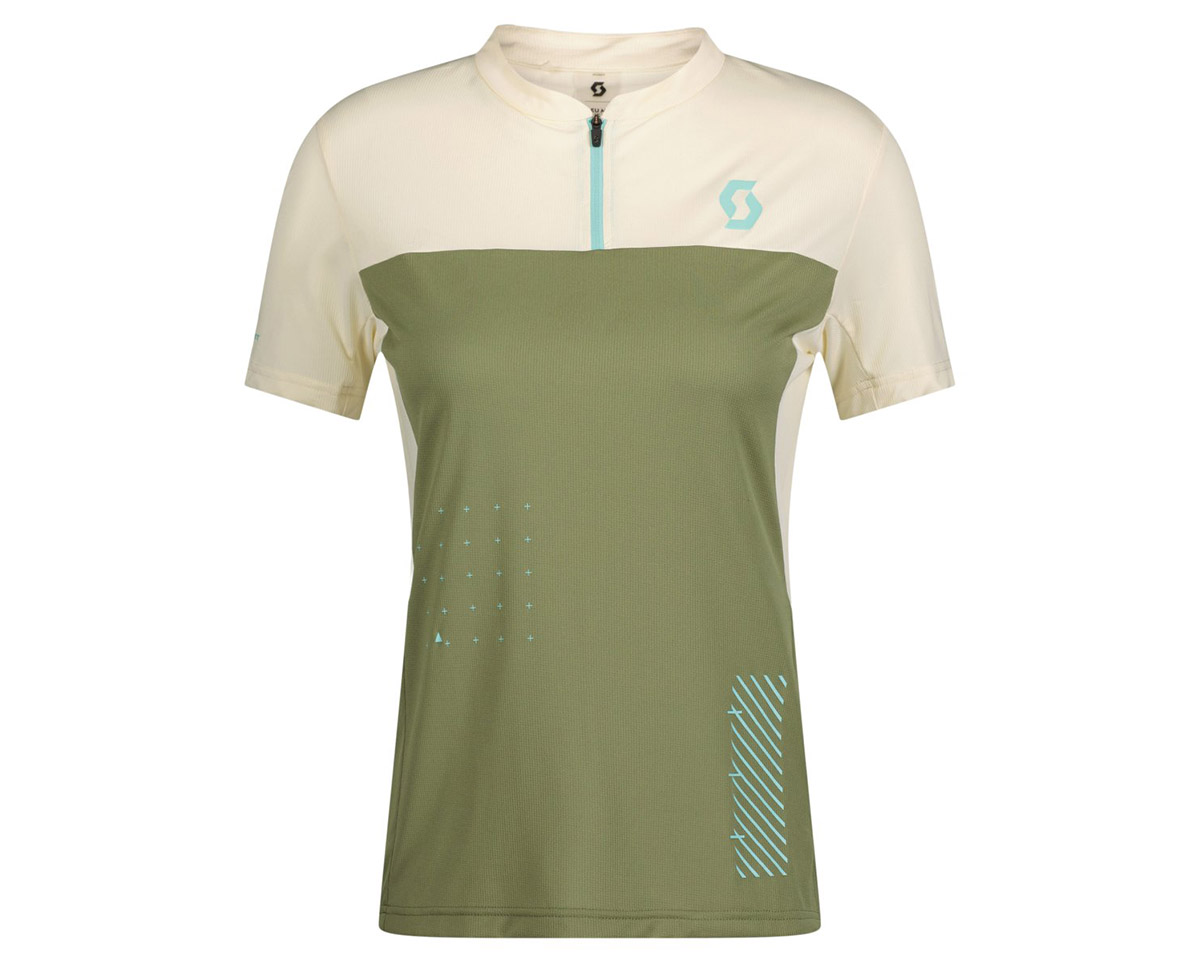 T-shirt manches courtes Femme TRAIL VERTIC ZIP Vert Foin/Blanc Coton
